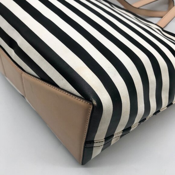 Kate Spade Black And White Leather Splash Out Striped Francis Tote - Picture 8 of 11